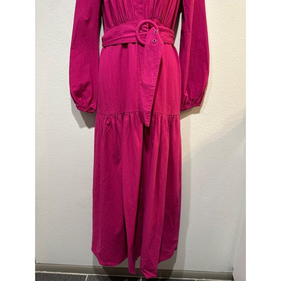 Free People S Kendra belted button front long sleeve Midi Dress in Pink - Picture 7 of 15
